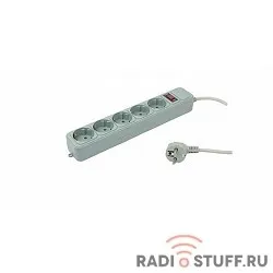 PC PET Сетевой удлинитель AP01006-1.8-GR 1.8м (5 розеток, EURO, EURO/RUS), серый {619889}