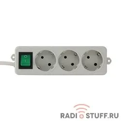 Gembird Удлинитель Гарнизон EL-NB-G3-W-5, 3 евророзетки с выключателем и заземлением, допустимый ток 10А, длина 5м
