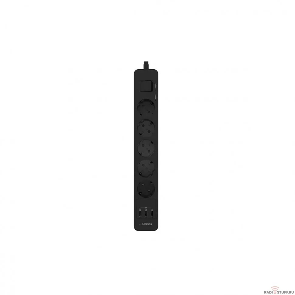 Harper Сетевой фильтр с USB зарядкой UCH-560 Black (5 роз.,3м.,3 x USB 2.4A (max 3.4A), 4000W) {H00003013}