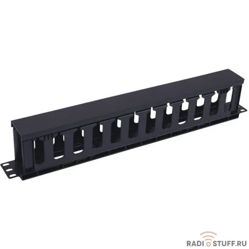 Панель-органайзер кабеля 19", гребенка, крышка, 1U, черный, 5bites