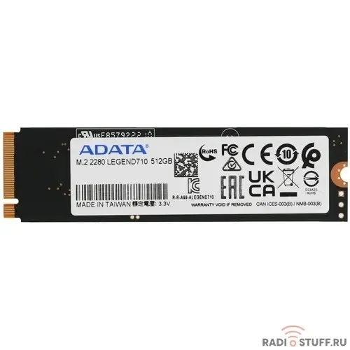 M.2 2280 512GB ADATA LEGEND 710 Client SSD [ALEG-710-512GCS] PCIe Gen3x4 with NVMe, 2400/1000, IOPS 90/150K, MTBF 1.5M, 3D NAND, 130TBW, 0,23DWPD, Heat Sink,
