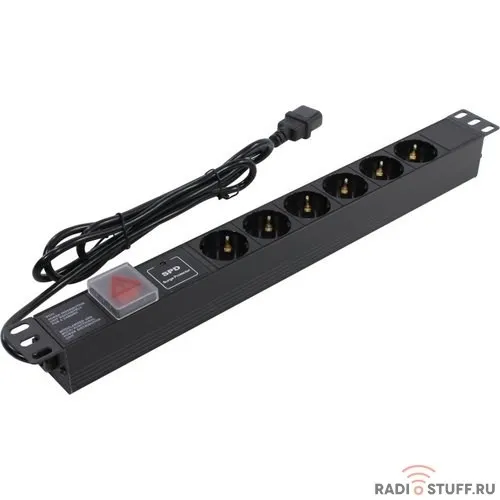 Exegate EX280834RUS Блок розеток ExeGate ServerPro PDU-19H609 Al-6S-C14-2, 19",1U,алюм, 6Schuko, кабель с C14 2м, SPD1
