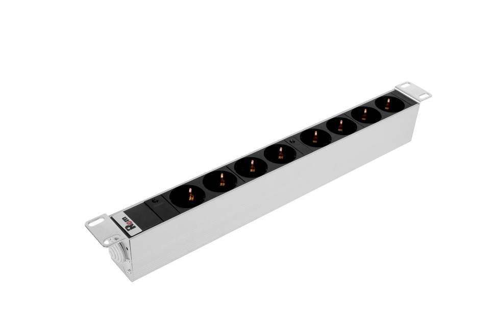Блок розеток 19", Rem-32, с инд., 8 розеток Schuko, 32A, алюм., колодка, Rem