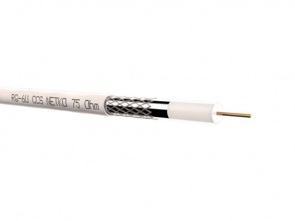 Кабель коаксиальный RG-6U, 75 Ом (CCS, оплетка 48 нитей AL), белый (100м) NETKO Optima