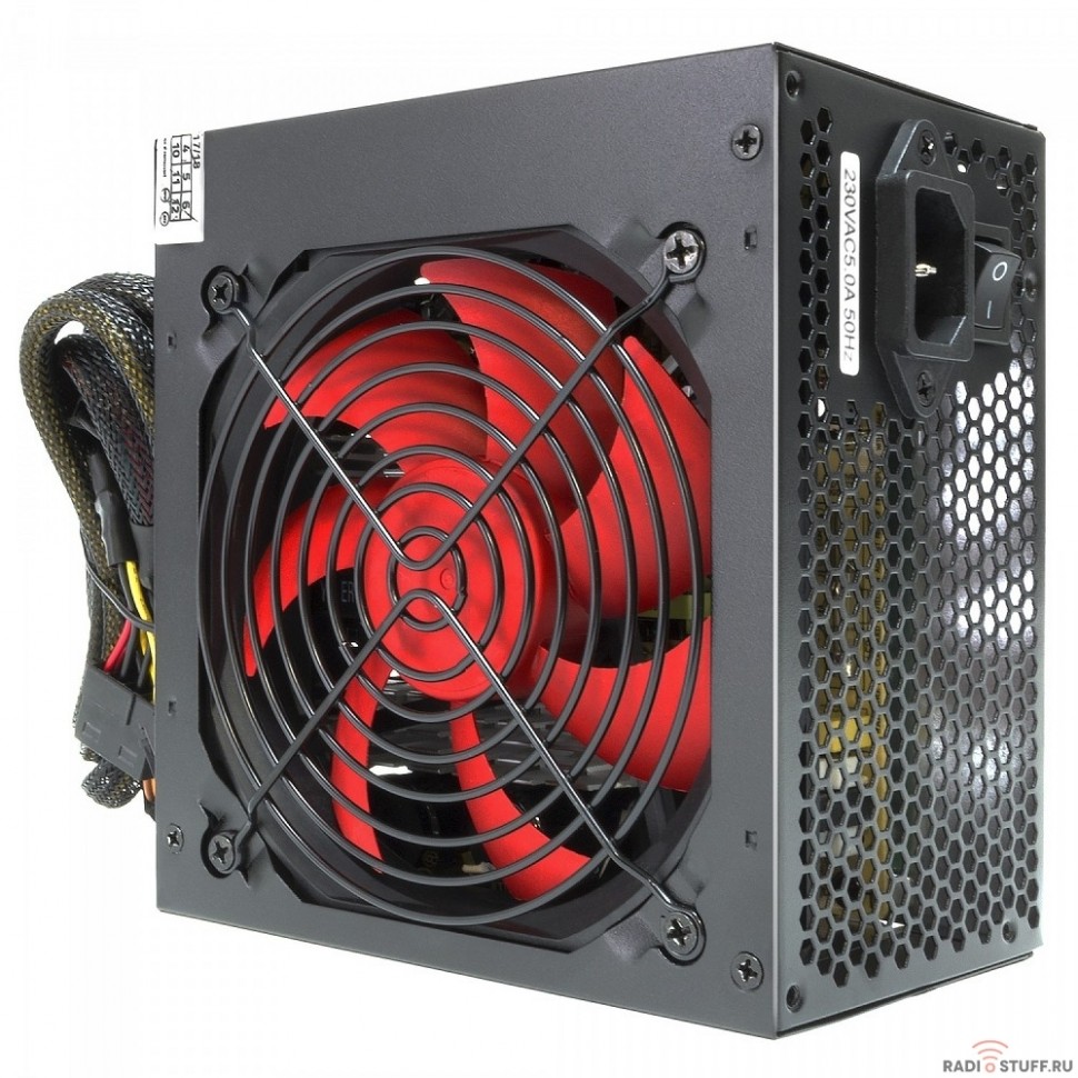CROWN Блок питания CM-PS500W PLUS OEM (ATX 500W, EMI/CE, 20+4in 400mm, 120mm red FAN, SATA*4, IDE*4, FDD*1, 4+4pin, 6+2pin PCI-E*1, кабель питания 1.2м, плёнка)